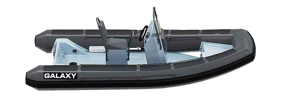 GALAXY PILOT professional rigid inflatable boat at 14’9″ long, rated for 70 HP max, aluminum hulled, & highly customizable.